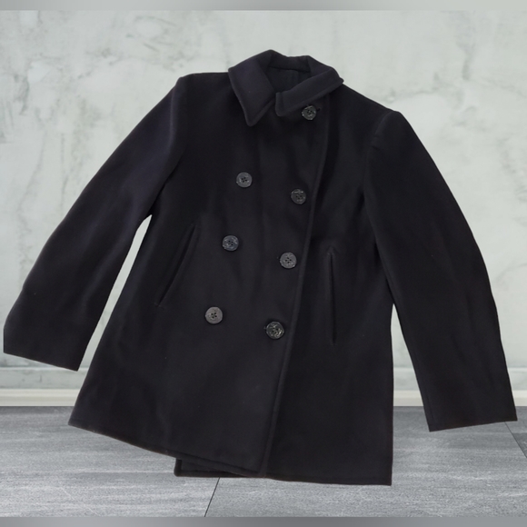 Vintage U.S. Navy 100% Wool Double Breasted Pea Coat Size 36R - Picture 1 of 9
